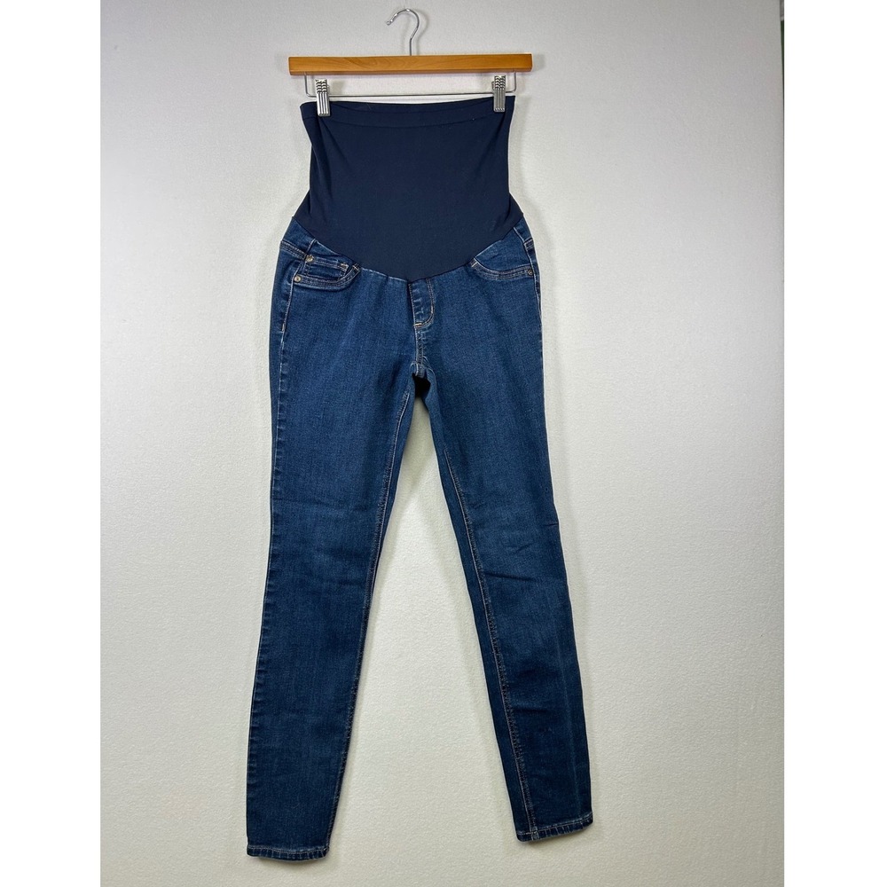 Indigo Blue Maternity Jeans Women ML Dark Wash Secret Fit Belly Skinny Denim